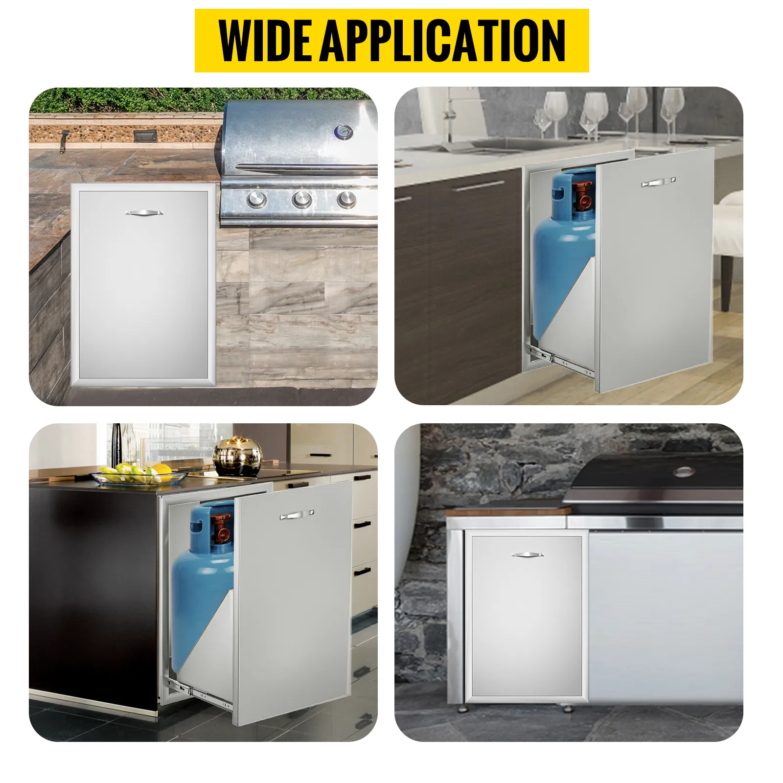 VEVOR outdoor kitchen drawer in various settings for storage and convenience.