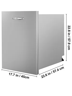 Cajón de basura extraíble VEVOR de acero inoxidable con dimensiones y tirador elegante.