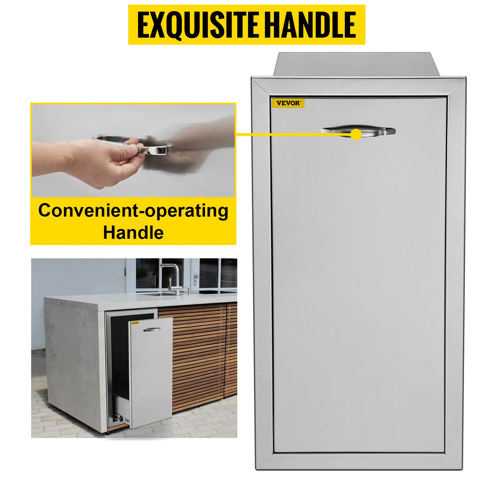VEVOR pull out trash drawer with convenient handle for outdoor kitchen integration.