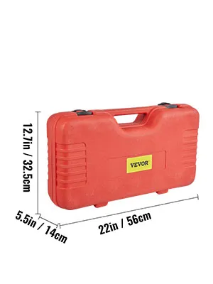 red plastic carrying case for VEVOR pull and press sleeve kit, dimensions: 22in x 12.7in x 5.5in.