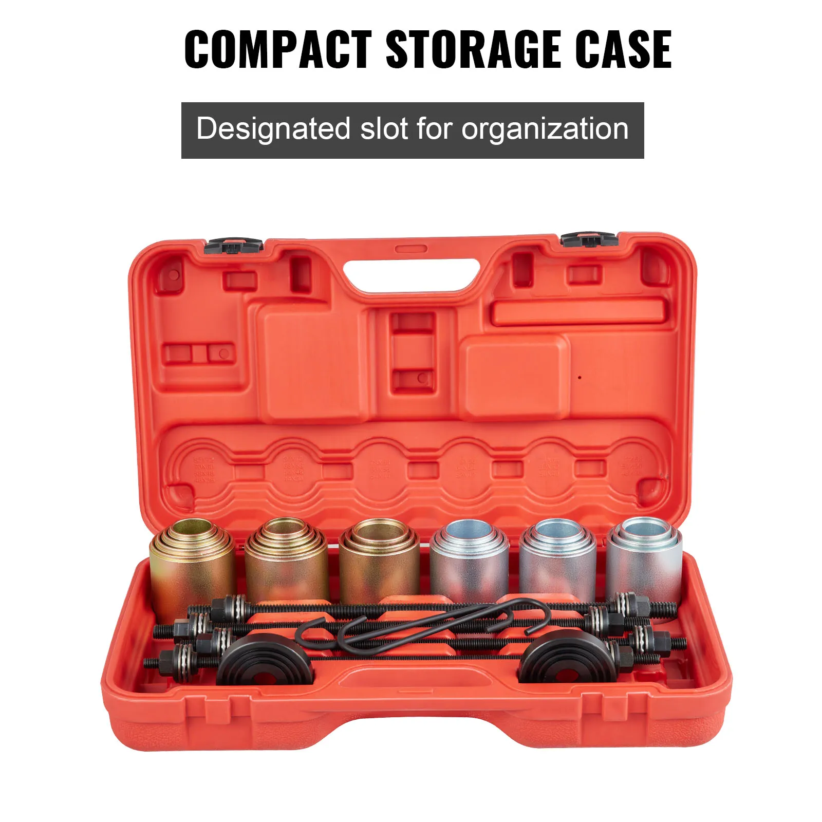 VEVOR pull and press sleeve kit in compact storage case with designated slots for organization.