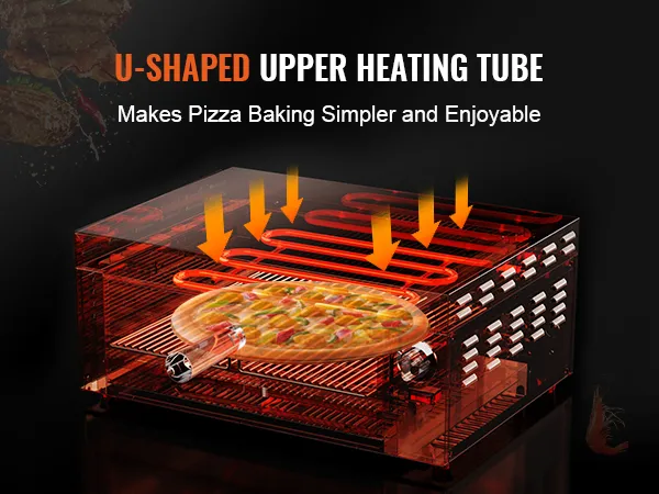VEVOR electric pizza oven with u-shaped upper heating tube, enhancing pizza baking efficiency and enjoyment.