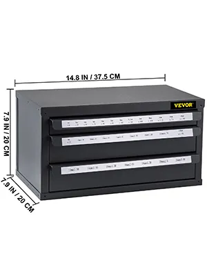 Armario dispensador de grifo VEVOR con tres cajones, dimensiones 14,8 x 7,9 x 7,9 pulgadas.