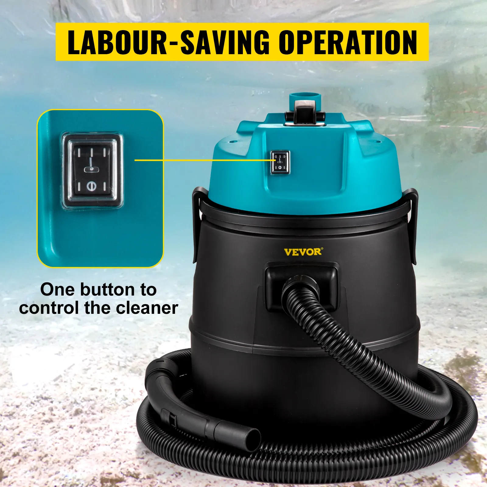 VEVOR pond vacuum cleaner with labour-saving operation and easy control button.