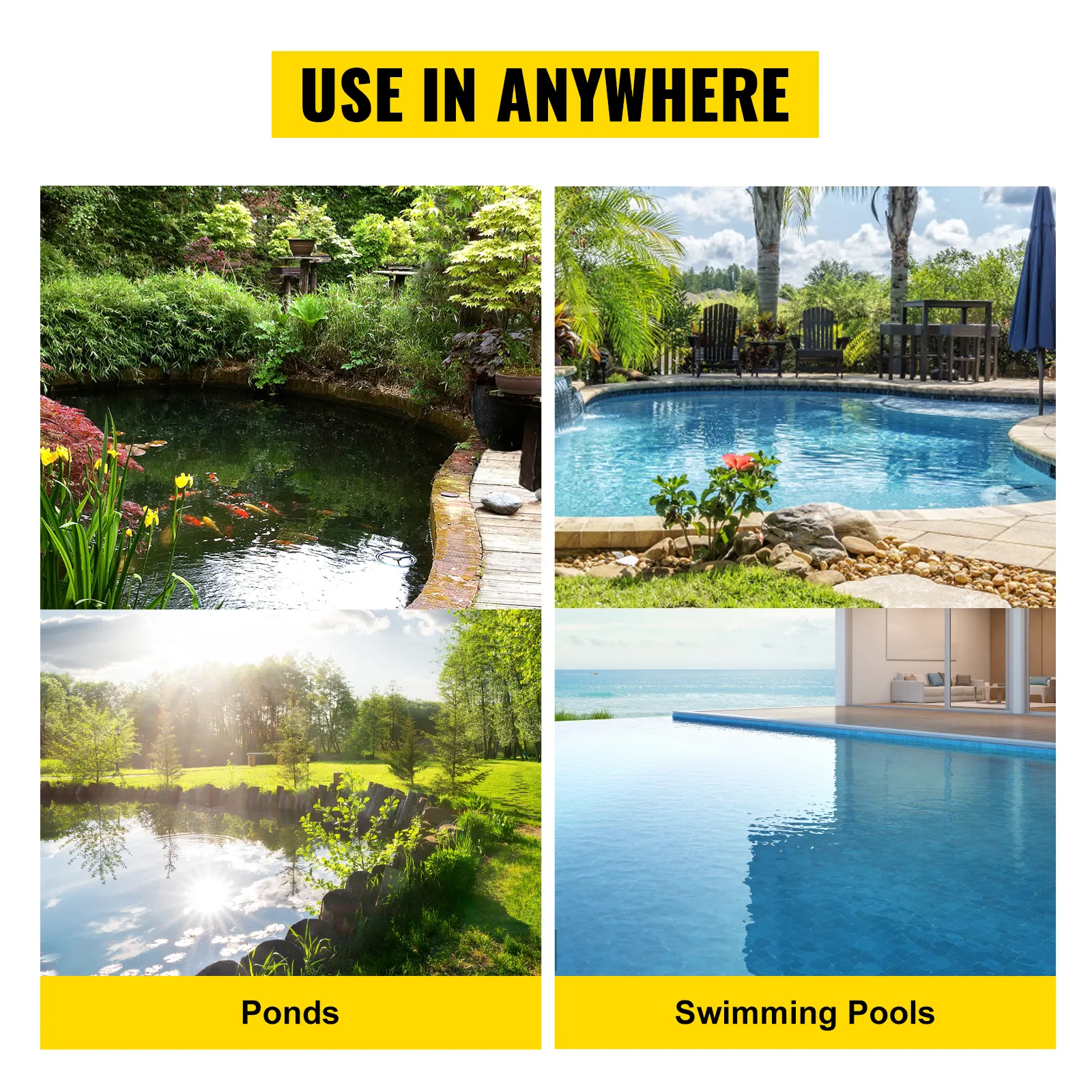 use the VEVOR pond vacuum cleaner for ponds, swimming pools, and more.