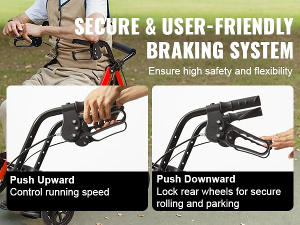 man using the VEVOR rollator walker with a secure braking system for safety and flexibility outdoors.