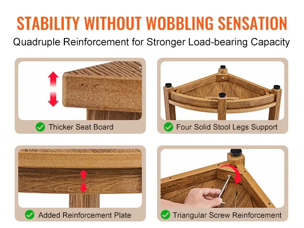 VEVOR Eckduschbank mit dickerer Sitzplatte, vier stabilen Stuhlbeinen und Dreiecksschraubenverstärkung.