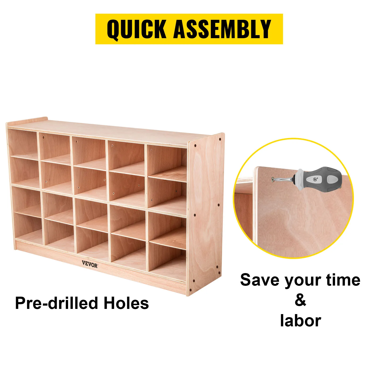 VEVOR cubby storage unit with pre-drilled holes for quick assembly.
