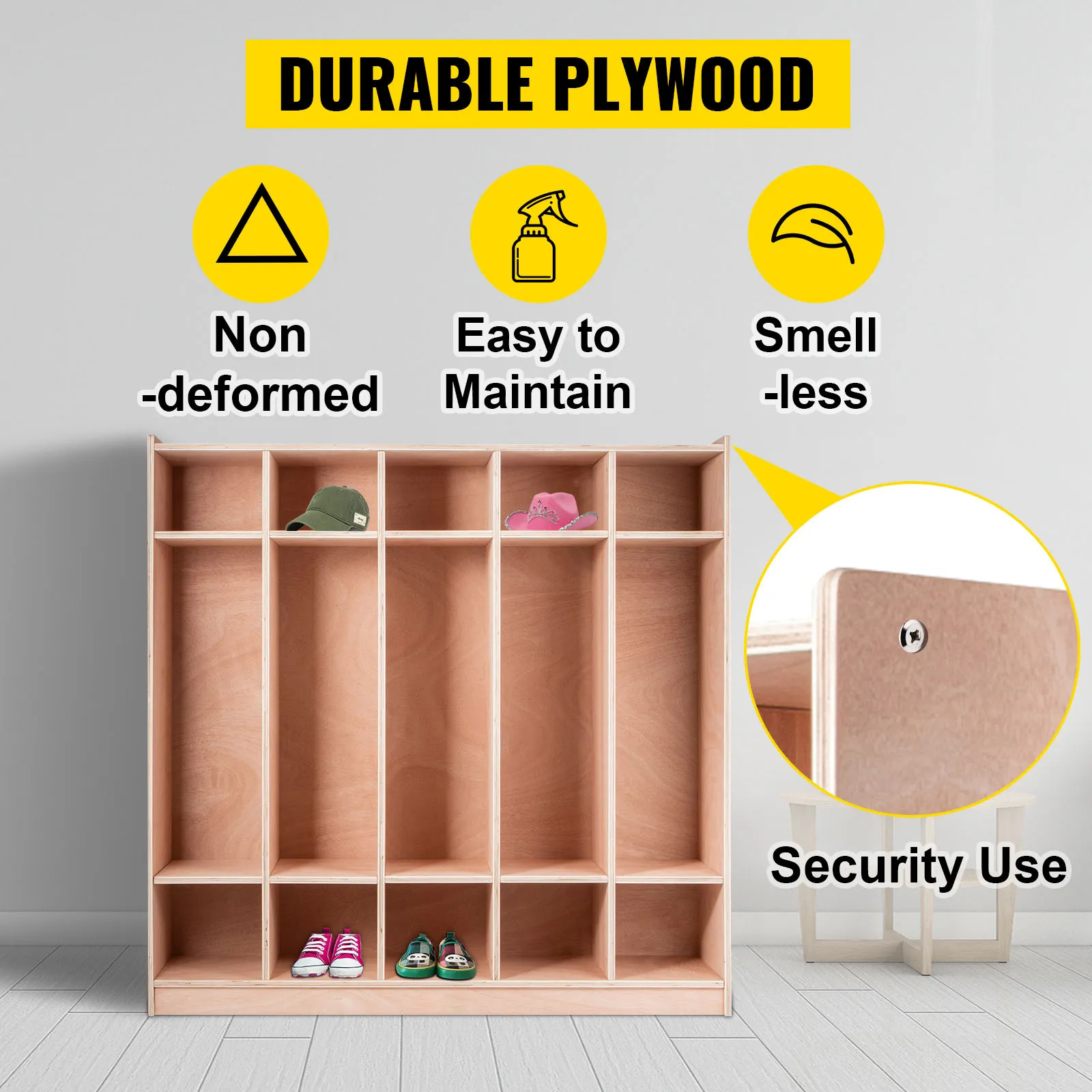 durable VEVOR preschool cubby lockers with non-deformed plywood and easy maintenance.