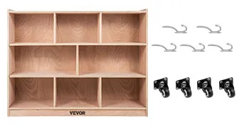 Armario de almacenamiento para aula VEVOR con ganchos y ruedas, de madera con seis compartimentos.
