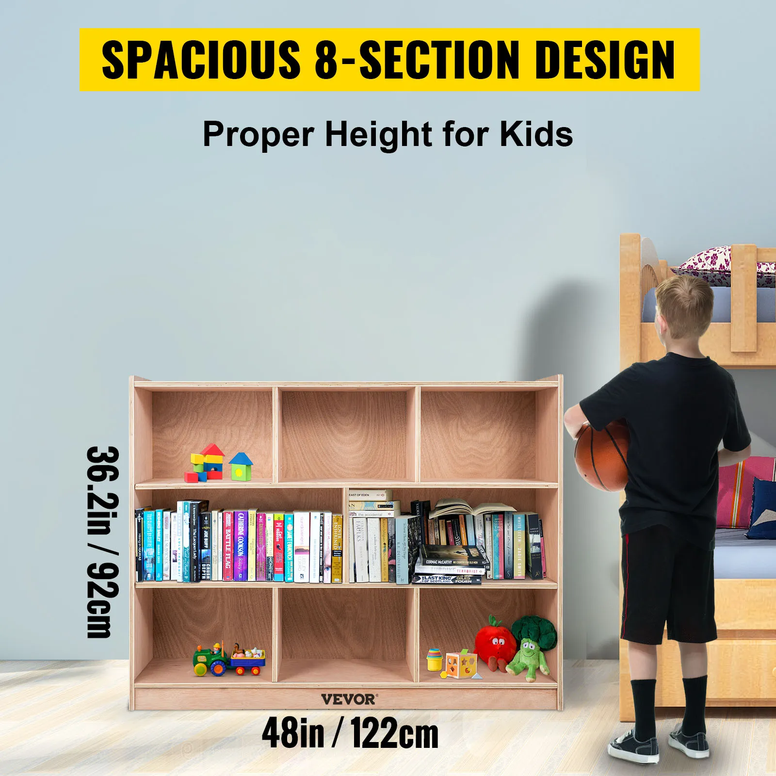 Armario de almacenamiento para aula VEVOR con 8 secciones para niños, 48 x 36,2 pulgadas.