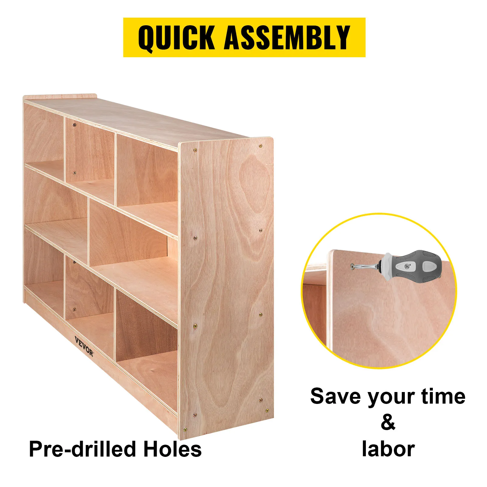 Armario de almacenamiento para aula VEVOR con orificios pretaladrados para un montaje rápido. ¡Ahorra tiempo!