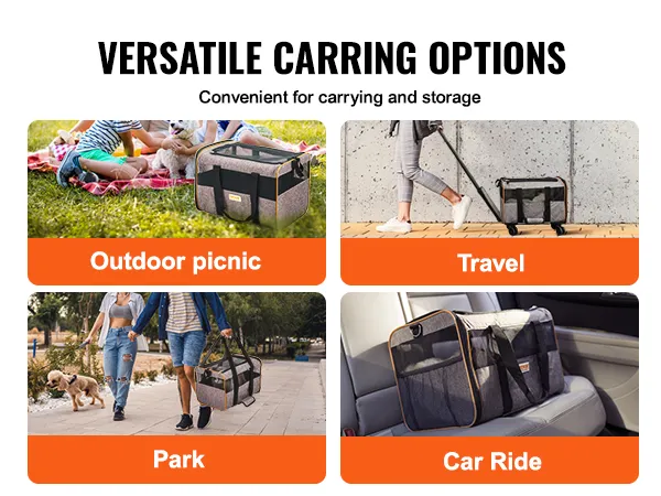Transportín para gatos VEVOR con ruedas: versátil para picnics al aire libre, viajes, visitas al parque y paseos en coche.