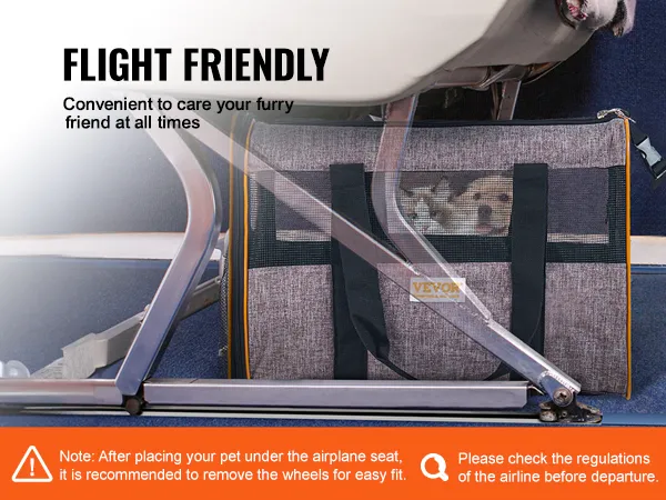 Transportín para gatos VEVOR con ruedas debajo del asiento del avión, adecuado para viajar en avión con mascotas.