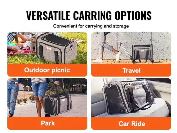 VEVOR cat carrier with wheels for travel, outdoor picnic, park, car ride. convenient carrying options.