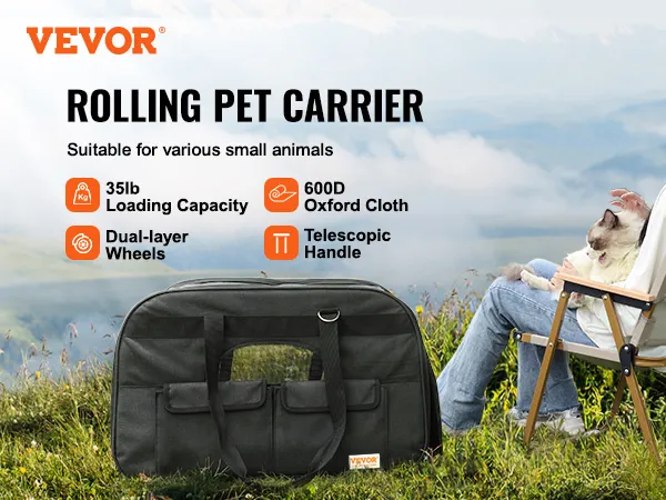 VEVOR Katzentransportbox mit Rädern, Doppellagige Räder, Teleskopgriff, Geeignet für Kleintiere.