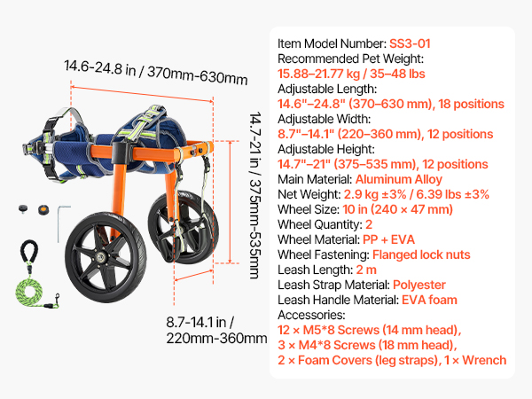 VEVOR Dog Wheelchair for Back Legs – 15.8–21.7kg, 2 Wheels