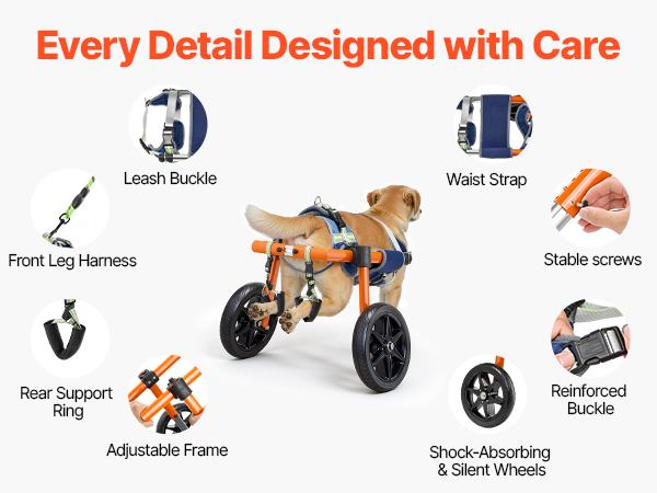 VEVOR Dog Wheelchair for Back Legs – 15.8–21.7kg, 2 Wheels