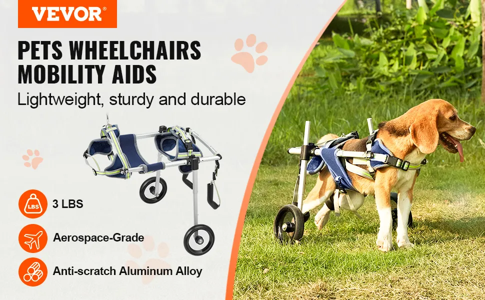 VEVOR dog wheelchair for pets, lightweight, sturdy, and durable with aerospace-grade aluminum alloy.