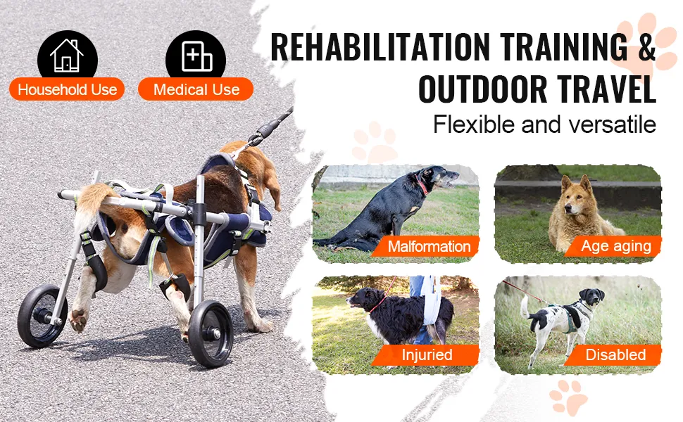 VEVOR dog wheelchair for rehabilitation training and outdoor travel, suitable for various medical uses.