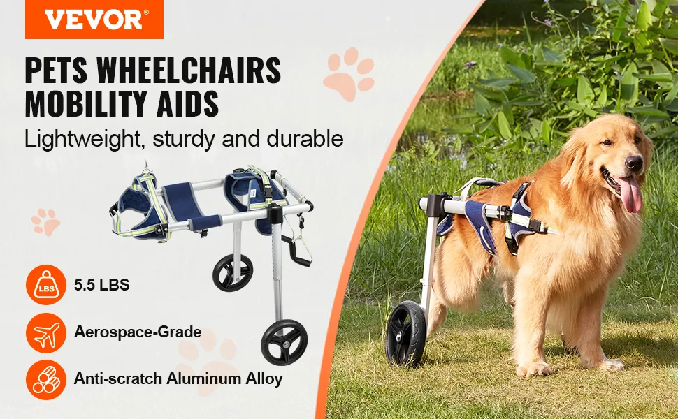 VEVOR dog wheelchair, lightweight, sturdy, durable mobility aid for pets with aerospace-grade alloy.