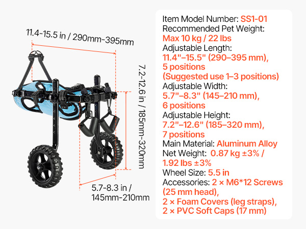 VEVOR Dog Wheelchair for Back Legs, Adjustable 2 Wheels Pet
