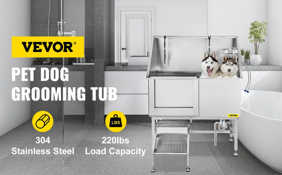 Wanna do pielęgnacji psów VEVOR wykonana ze stali nierdzewnej 304 i nośności 220 funtów.