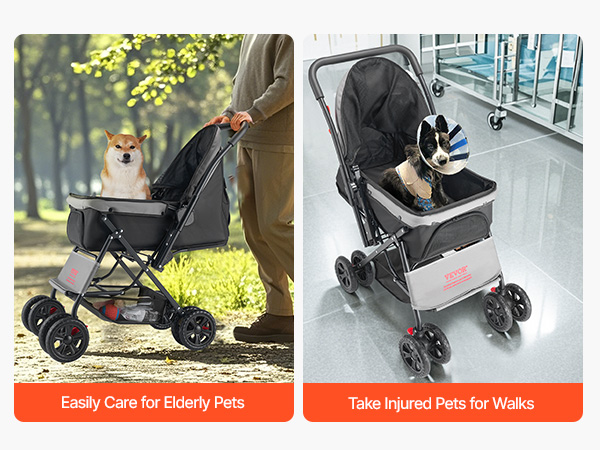 Zusammenklappbarer Hunde-Kinderwagen Für Kleine & Mittlere Hunde/Katzen – Mit Aufbewahrungskorb, 4 Räder, Schwarz