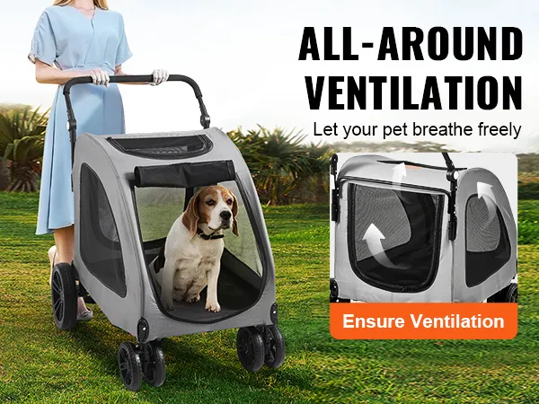 VEVOR pet stroller with all-around ventilation, preventing insect entry, reducing direct sunlight.