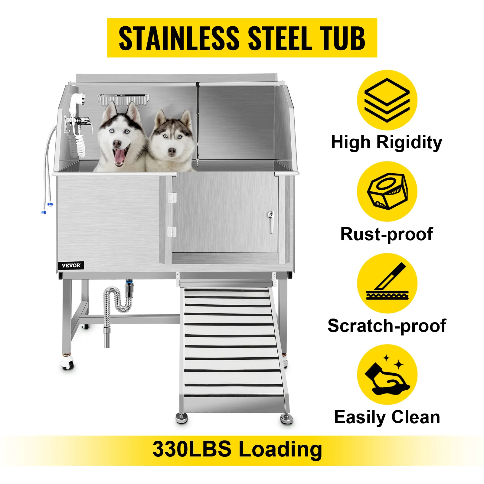 Bañera para aseo de perros VEVOR con alta rigidez, a prueba de óxido, a prueba de rayones y fácil de limpiar.