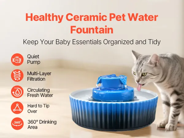 VEVOR Ceramic Cat Water Fountain, Cupcake Pet Fountain