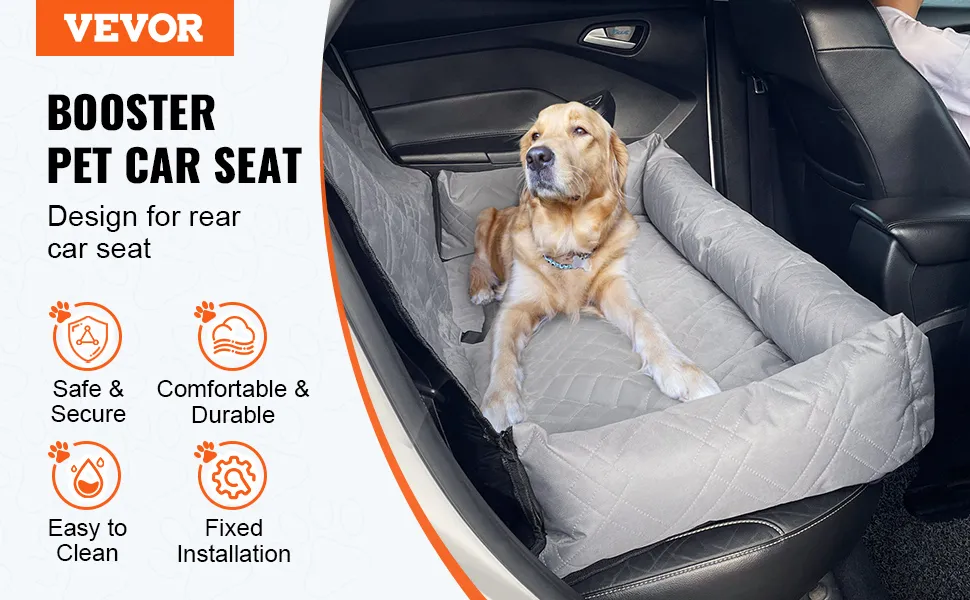 VEVOR Dog Booster Car Seat Pet Car Seat for Medium Large Dog up to 100 lbs Gray