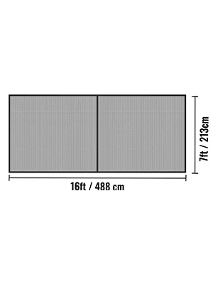 VEVOR garage door screen, 7ft x 16ft dimensions in black frame.