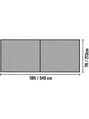 VEVOR garage door screen dimensions 18ft x 7ft with black border.