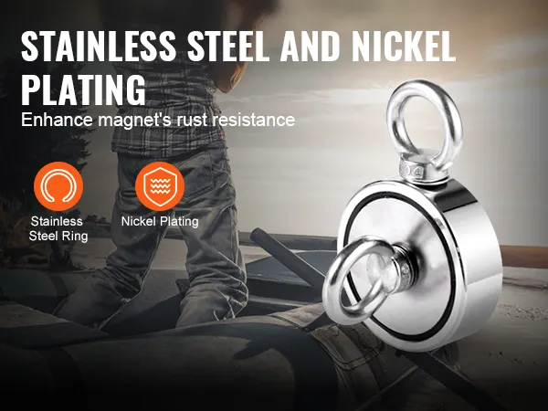stainless steel and nickel plating of VEVOR magnet fishing kit enhance magnet’s rust resistance.