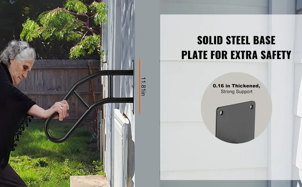 VEVOR outdoor handrails with solid steel base, 11.8in length, ensuring extra safety and support.