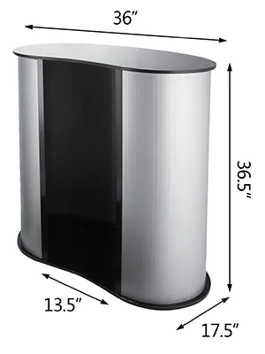 VEVOR trade show counter with dimensions 36" x 36.5" x 17.5" x 13.5".