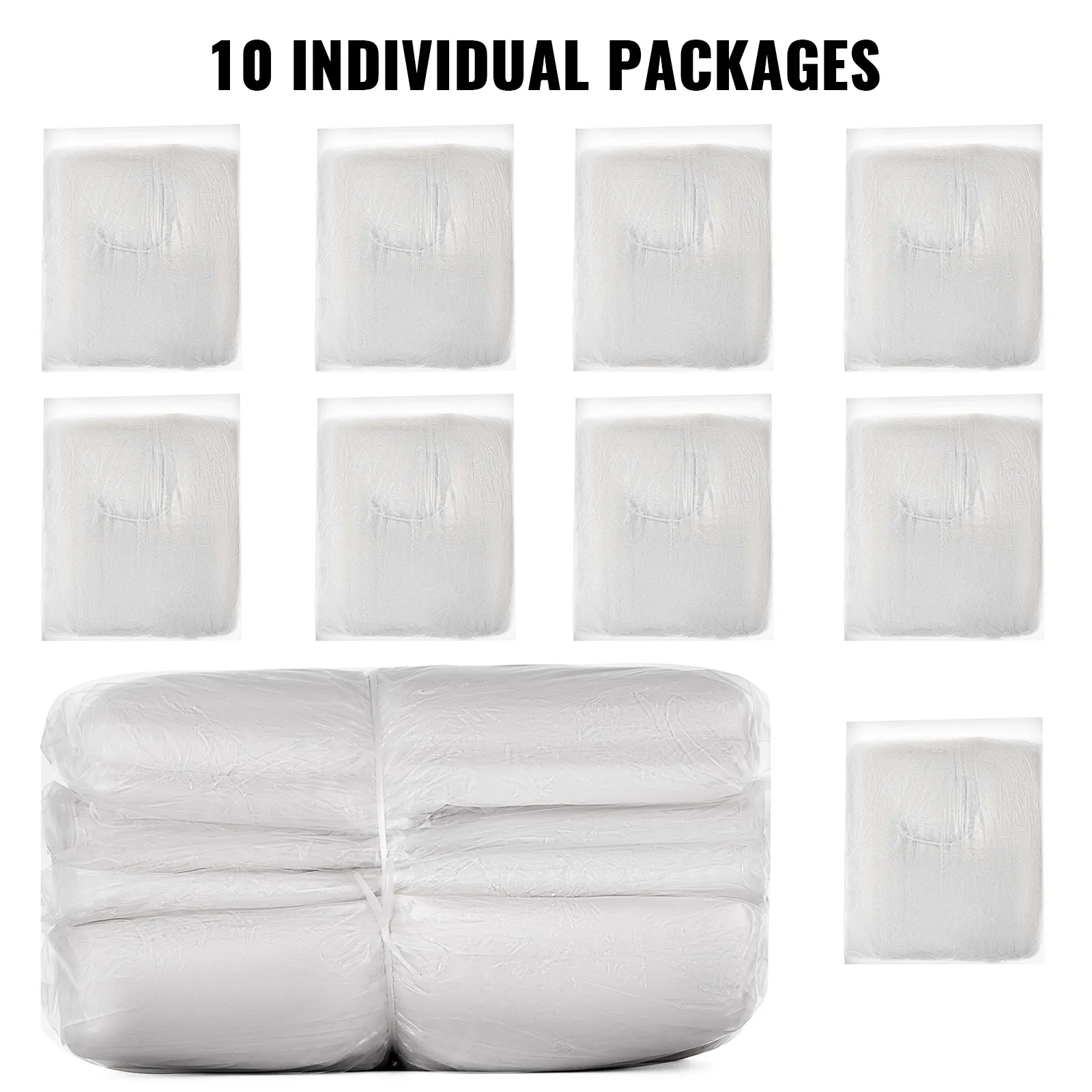 VEVOR car cover packs, 10 individual packages wrapped in plastic, stacked neatly.
