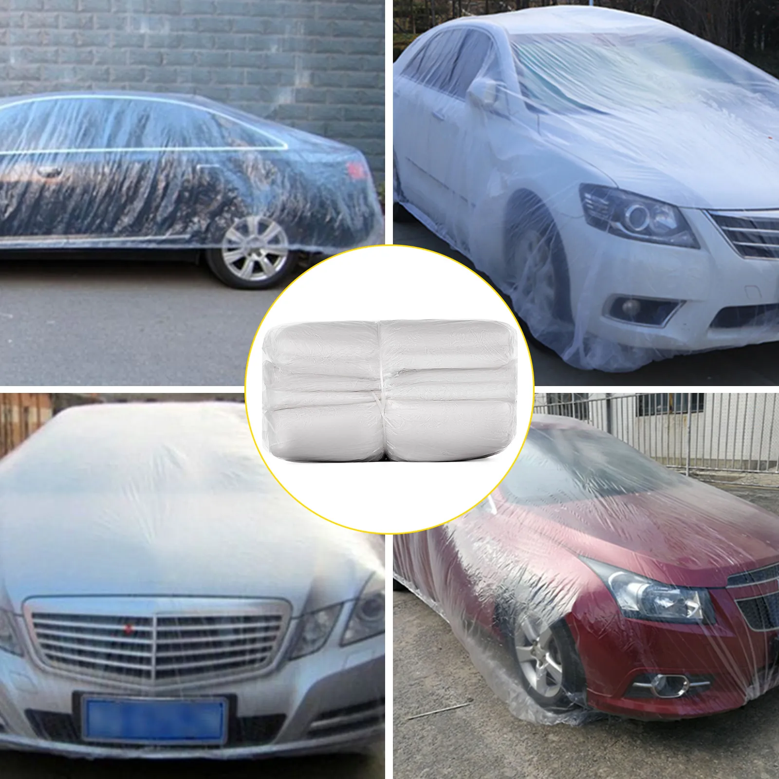 various cars protected by VEVOR car cover, including a black, white, silver, and red vehicle.