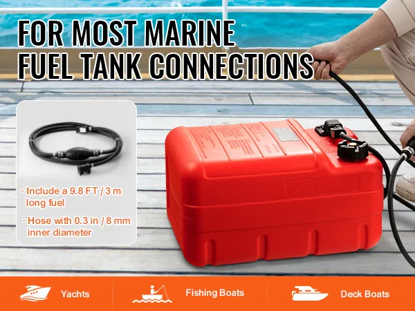 VEVOR marine fuel tank with 9.8ft hose, ideal for yachts, fishing boats, and deck boats.