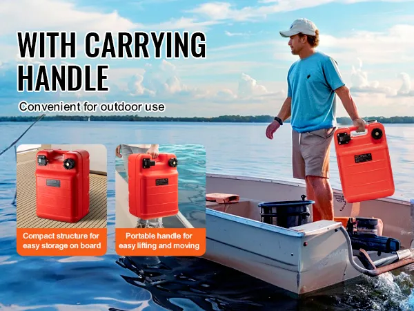 VEVOR marine fuel tank with carrying handle for easy storage and outdoor use on a boat.