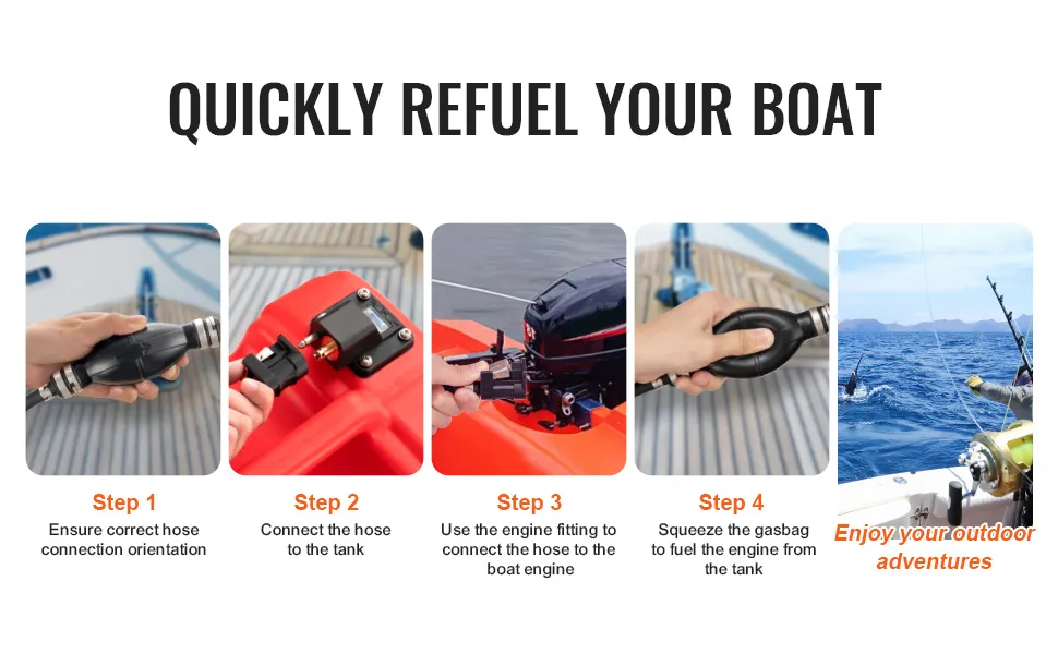 VEVOR Marine Fuel Tank, 3.17 Gallon/12L, Portable Boat Fuel Gas Tank for Outboard Engine Boats, Plastic Outboard Marine Boat Fuel Tank with Hose, Easy to Carry for Yacht, Fishing Boat, Deck Boat, Red