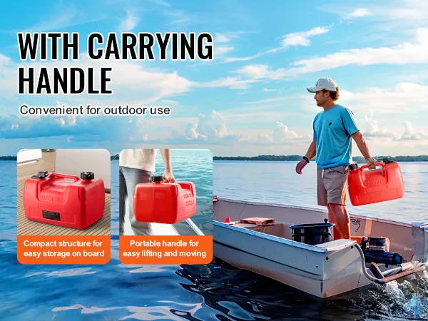 VEVOR marine fuel tank with carrying handle, easy storage, and lifting for outdoor use on boats.