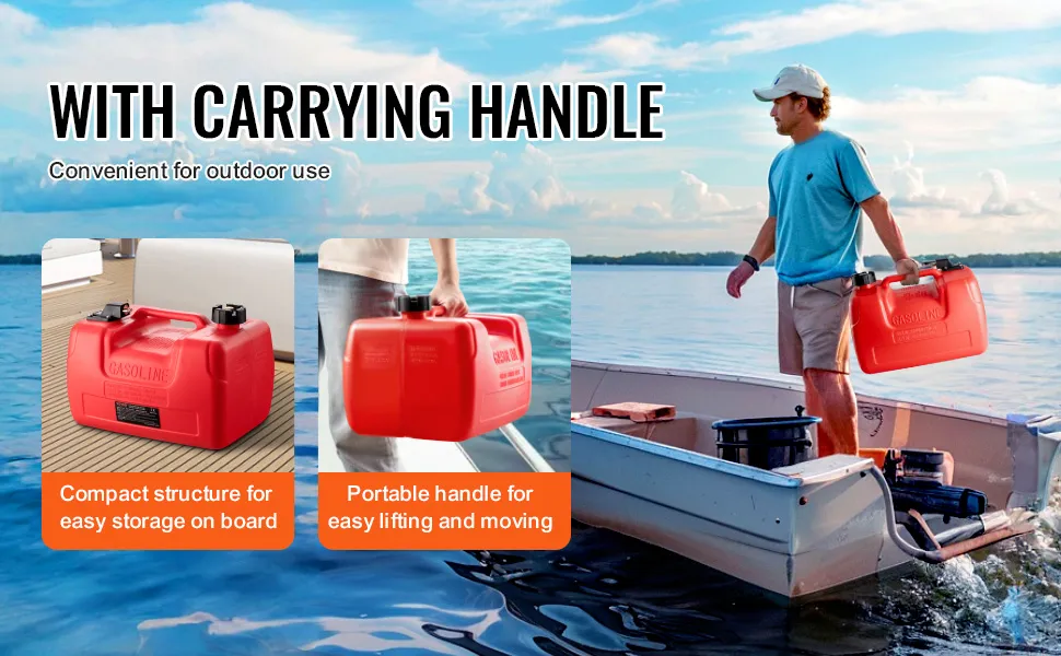 VEVOR Marine Fuel Tank, 3.17 Gallon/12L, Portable Boat Fuel Gas Tank for Outboard Engine Boats, Plastic Outboard Marine Boat Fuel Tank with Hose, Easy to Carry for Yacht, Fishing Boat, Deck Boat, Red