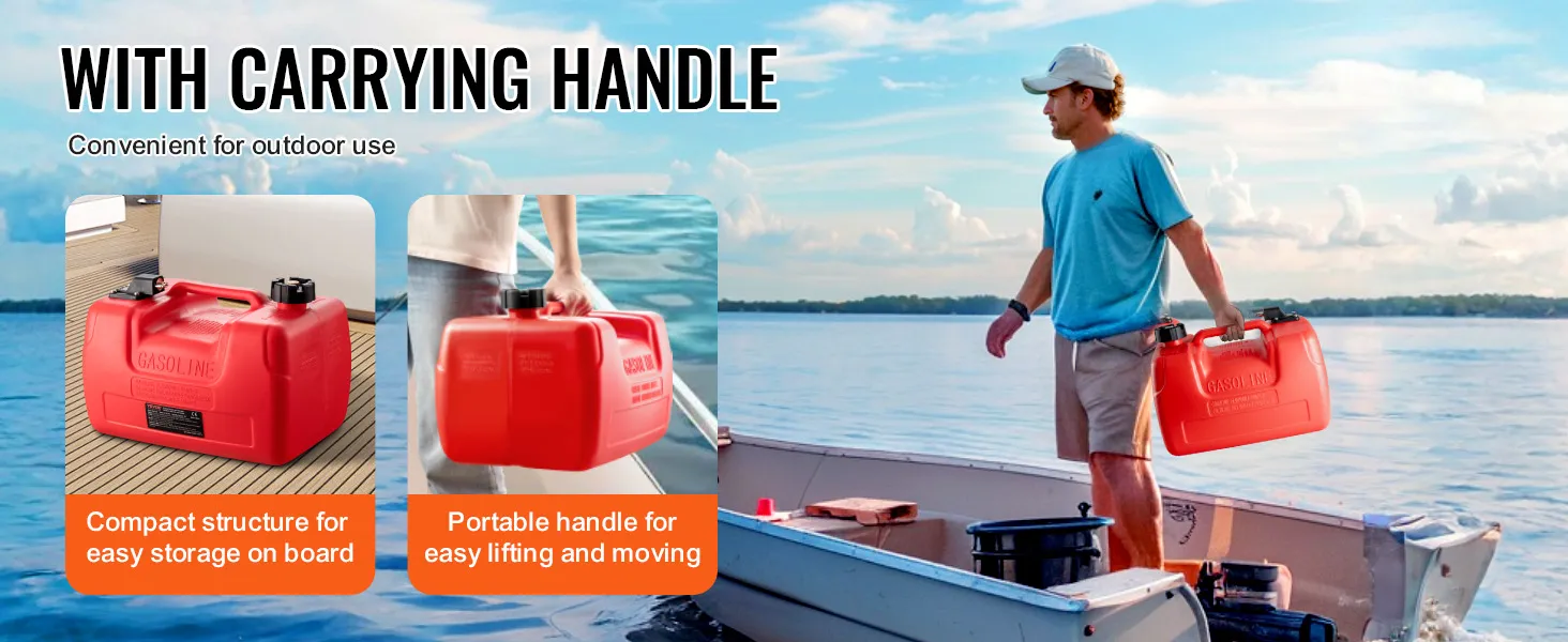 VEVOR marine fuel tank with carrying handle, easy storage, and lifting for outdoor use on boats.