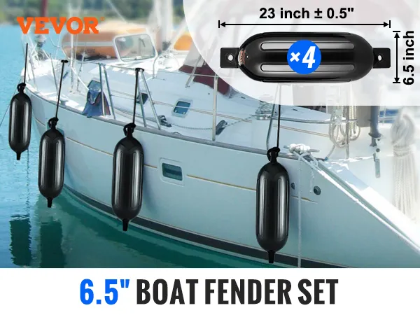 VEVOR boat fenders, 6.5-inch, set of 4 for yachts, sailboats, fishing boats, and docks, high-impact protection.