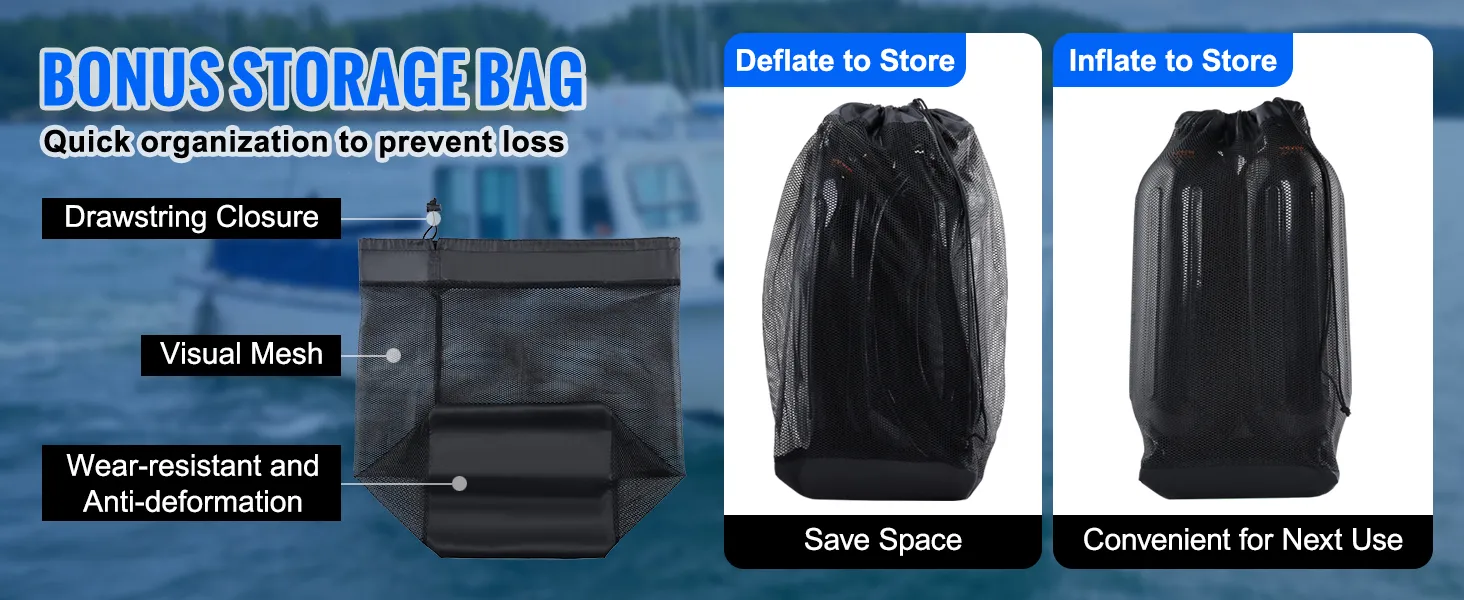 bonus storage bag for VEVOR boat fenders with drawstring closure and wear-resistant mesh material.