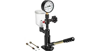 VEVOR diesel fuel injector tester with pressure gauge and handle on a white background.