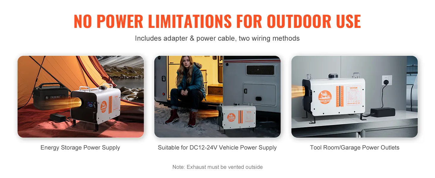 VEVOR Diesel Air Heater 12V/24V 8KW Bluetooth APP Remote Control for Outdoors