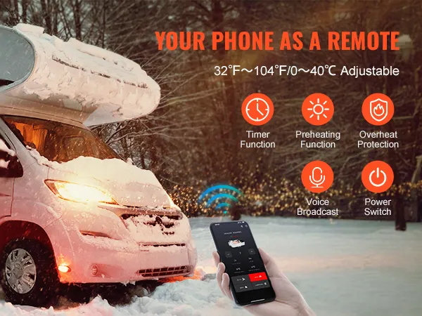 VEVOR Diesel Air Heater 12V/24V 8KW Bluetooth APP Remote Control for Outdoors